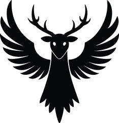 Fototapeta premium Reindeer with Large Feathered Crow-Like Wings