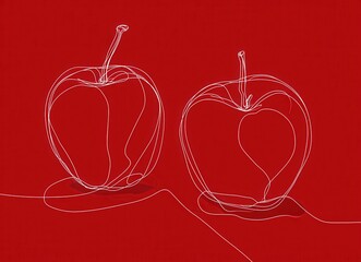 minimalist red apple line art pattern