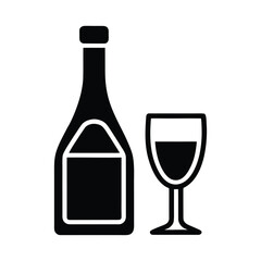 Black silhouette of a wine bottle and a glass of wine drink beverage