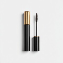 Obraz premium Black mascara tube with gold cap, open