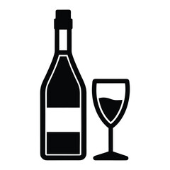 Black silhouette of a wine bottle and a glass with wine glass drink