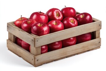 Wooden crate brimming with glossy, red apples