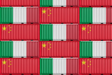 cargo container with china and italy flag. Concept of business and trade between china and italy