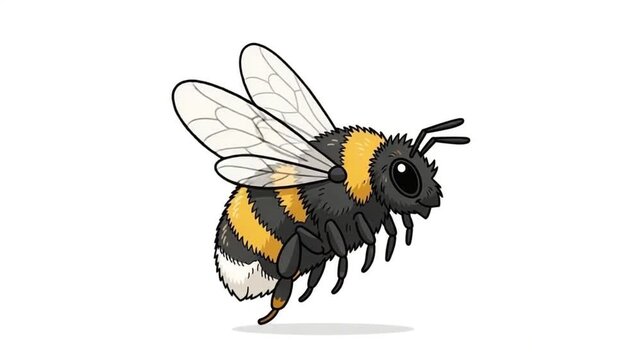 Adorable Cartoon Bumblebee Illustration with Striking Black and Yellow Stripes in Flight Against a Minimalist White Background for Nature-Inspired Art and Educational Projects