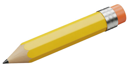 Yellow pencil with eraser isolated on transparent background