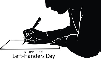 Silhouette of a lefthanded person writing with a pen paper to celebrate international lefthanders day