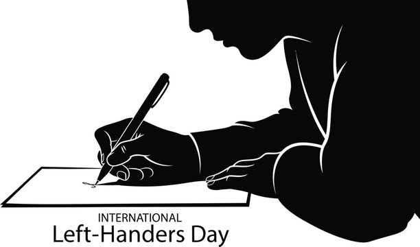 Silhouette of a lefthanded person writing with a pen paper to celebrate international lefthanders day