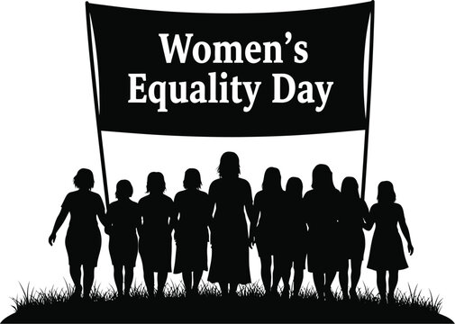 A silhouette of women holding a banner for women's equality day, symbolizing the fight for equal rights and empowerment - Powered by Adobe
