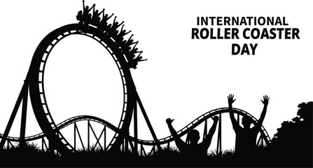 A silhouette of a rollercoaster with people riding it to celebrate national roller coaster day