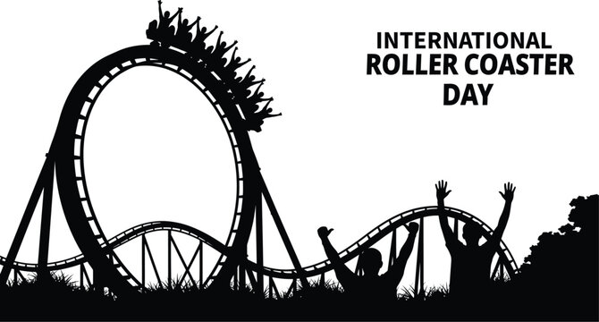 A silhouette of a rollercoaster with people riding it to celebrate national roller coaster day