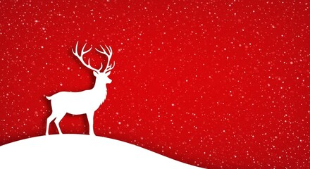 White reindeer silhouette on a red snowy background.

