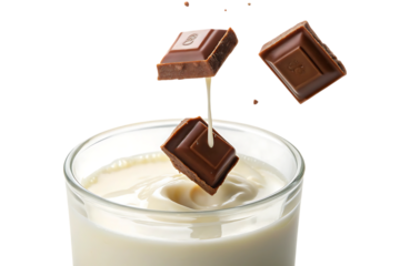 chocolate falling in glass of milk PNG Image 