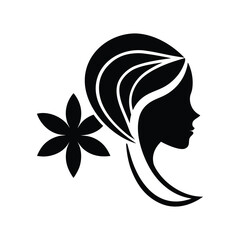 Black silhouette of a woman's profile with flowing hair and a flower female head