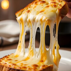Close-Up of Golden Cheese Toast with Melted Cheddar on Artisan Bread &ndash; National Cheese Toast Day Food Photo