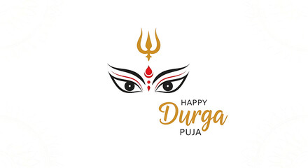 Durga Puja Greeting Illustration Featuring Eyes and Trident on White Background
