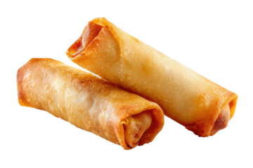 Two Crispy Golden Spring Rolls on Transparent Background