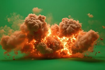 Fire explosion with thick smoke billowing against a green background, 4k Fire explosion explosion fire bomb smoke explosion on green screen