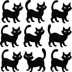 Obraz premium Sticker Sheet of Black Cats in a Single Line Art Style