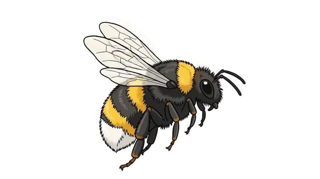 Intricately Detailed Illustration of a Bumblebee in Mid-Flight, Showcasing Its Distinct Black and Yellow Stripes, Delicate Wings, and Captivating Features Against a Plain Background
