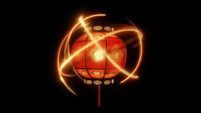 Illuminated Red Lantern with Light Trails on a transparent background. Suitable for Chinese Ney Year designs.