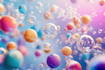 Colorful shapes and bubbles interact dynamically over a vibrant molecular background, colourful shapes moving over molecules