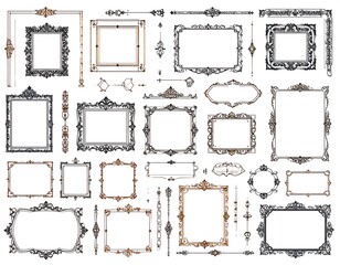 Ornate decorative picture frames in various shapes and colors