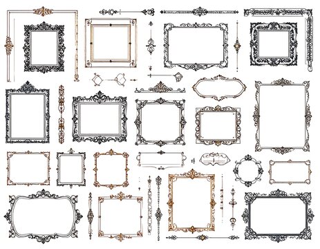 Naklejki Ornate decorative picture frames in various shapes and colors