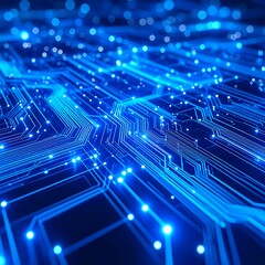 Fototapeta premium Abstract blue glowing circuit board pattern