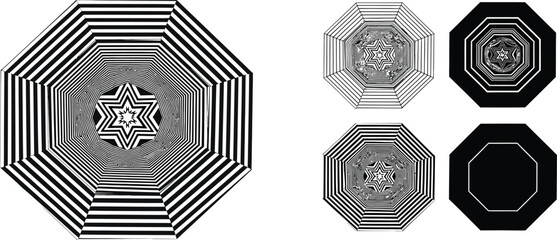 Optical illusion octagon star black white abstract art design