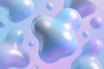 Ethereal Fluid Droplets: Iridescent Amorphous Shapes Floating in Soft Pastel Hues