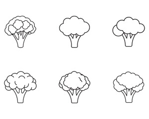 Broccoli Vector Icons Set Illustration Minimalist Black and White Line Art Style Fresh Healthy Vegetable Nutrition Ingredient Diet Food