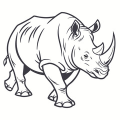 Fototapeta premium Vector rhinoceros with a prominent horn isolated on a white background, perfect for a safari or zoo illustration