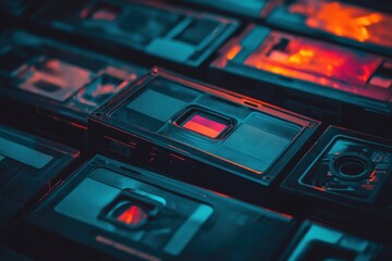 Obraz premium VHS analog tape static video overlay background with vibrant colors and retro aesthetic, VHS Analog Tape Static Video Overlay Background