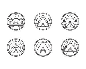 Camping and Outdoor Adventure Line Art Icons for Travel and Exploration Themed Designs and Illustrations