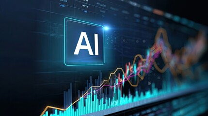 AI Analytics: Dynamic visualization of artificial intelligence algorithms processing financial market data.