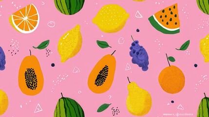 summer abstract fruit seamless pattern yellow background