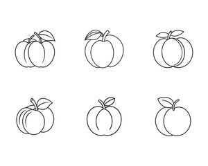 Collection of Apple Outline Icons Vector Illustration of Fresh Fruits in Simple Style Great for Coloring Book or Education