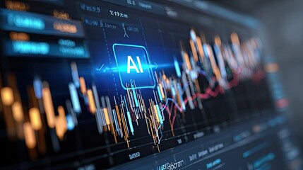 AI-Driven Market Analysis: Digital display presenting financial trends and insights with the integration of AI algorithms