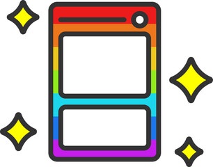 トレーディングカードの、レアカードのアイコン（線画カラー）のイラスト