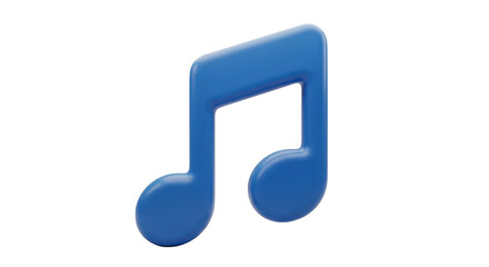 Blue eighth note music symbol isolated on transparent background