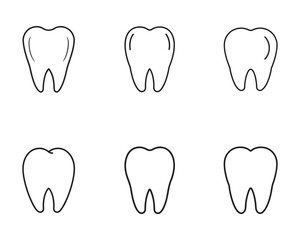Collection of dental molar line art on a clean white background for oral healthcare and dentistry concepts