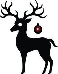 Skeletal Reindeer Silhouette with a Glowing Ornament Nose