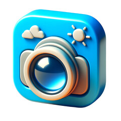 3D Photo Upload Icon with Camera Lens, Cartoon Plastic UI Design for App and Web