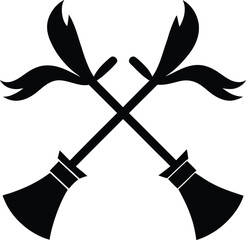 Two Crossed Witch's Brooms Tied with a Festive Ribbon