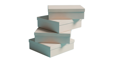 A stack of white cardboard boxes on a transparent background