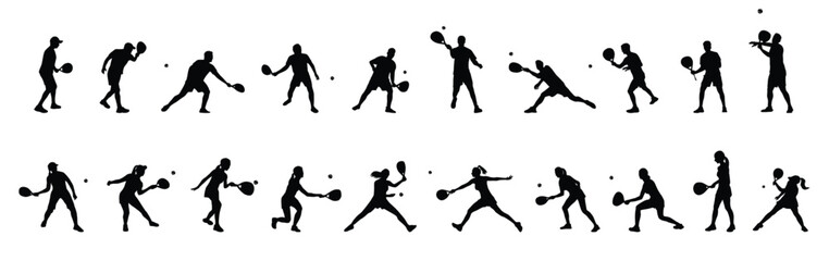 padel tennis silhouette bundle, man and woman padel tennis player silhouette vector