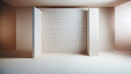 Minimalist Interior with White Subway Tile Corner and Soft Gradient Walls