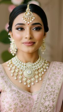 Beautiful Indian Woman In Wedding Attire With Detailed Henna And Traditional Jewelry generative ai