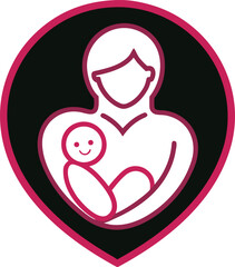 Outline icon of a breastfeeding logo inside a heart