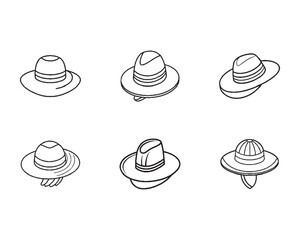 Collection of Vintage Hats in Outlined Style Fashionable Headwear and Accessory Illustrations Retro Hats Clipart for Creative Projects